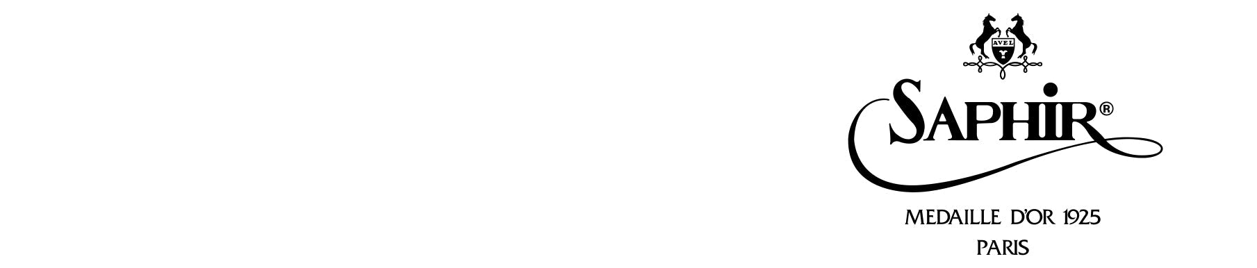 Saphir logo with decorative horse crest, the words "Saphir," "Medaille d'Or 1925," and "Paris" on a white background.