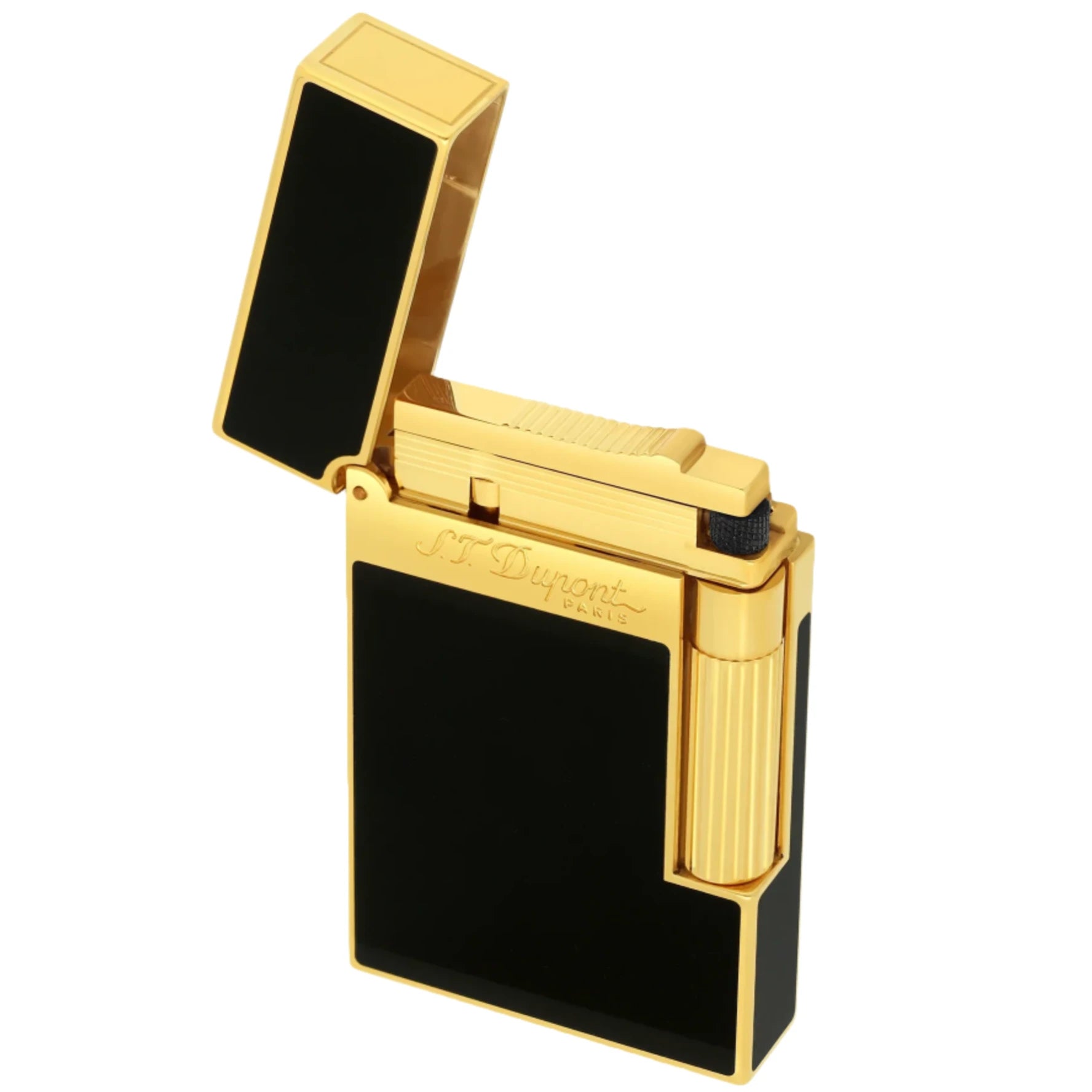 S.T. Dupont Line 2 Natural Black Lacquer Lighter with Yellow Gold Finish