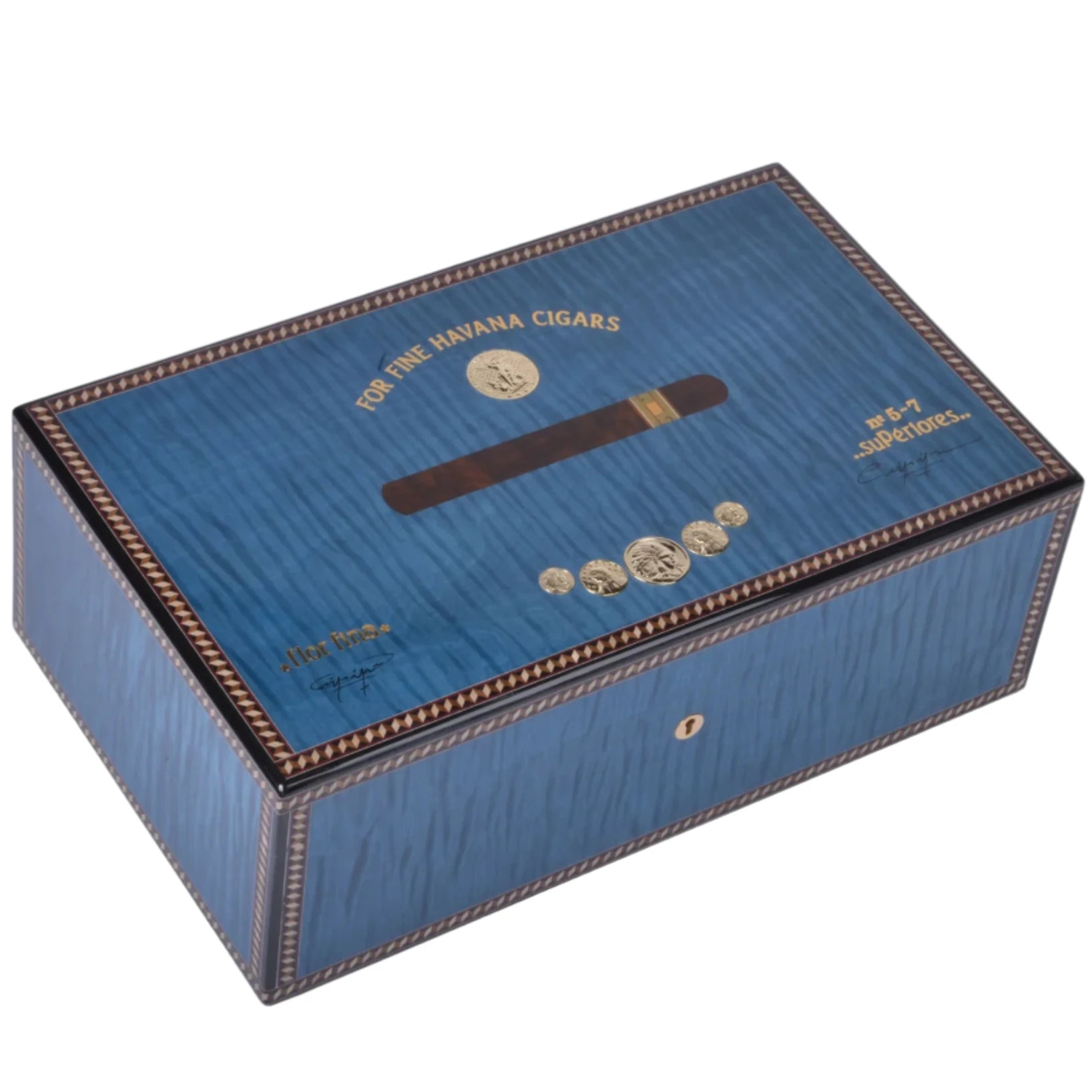 Elie Bleu Blue Sycamore Medals Humidor (120 Cigars) | KirbyAllison.com