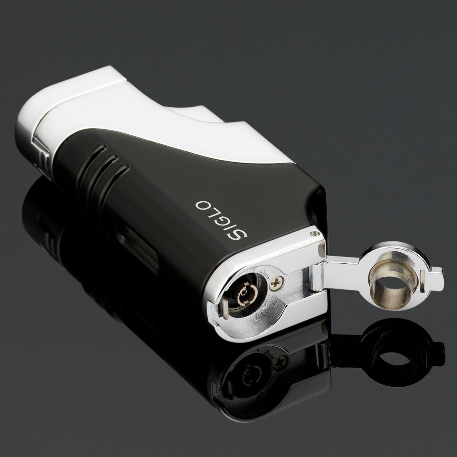 Siglo Triple Flame Shiny Black Chrome Lighter