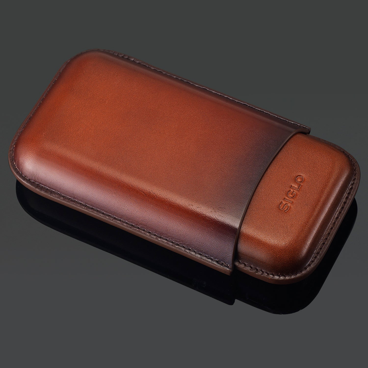 Siglo Brown Patina Leather Cigar Case (3 Cigars)