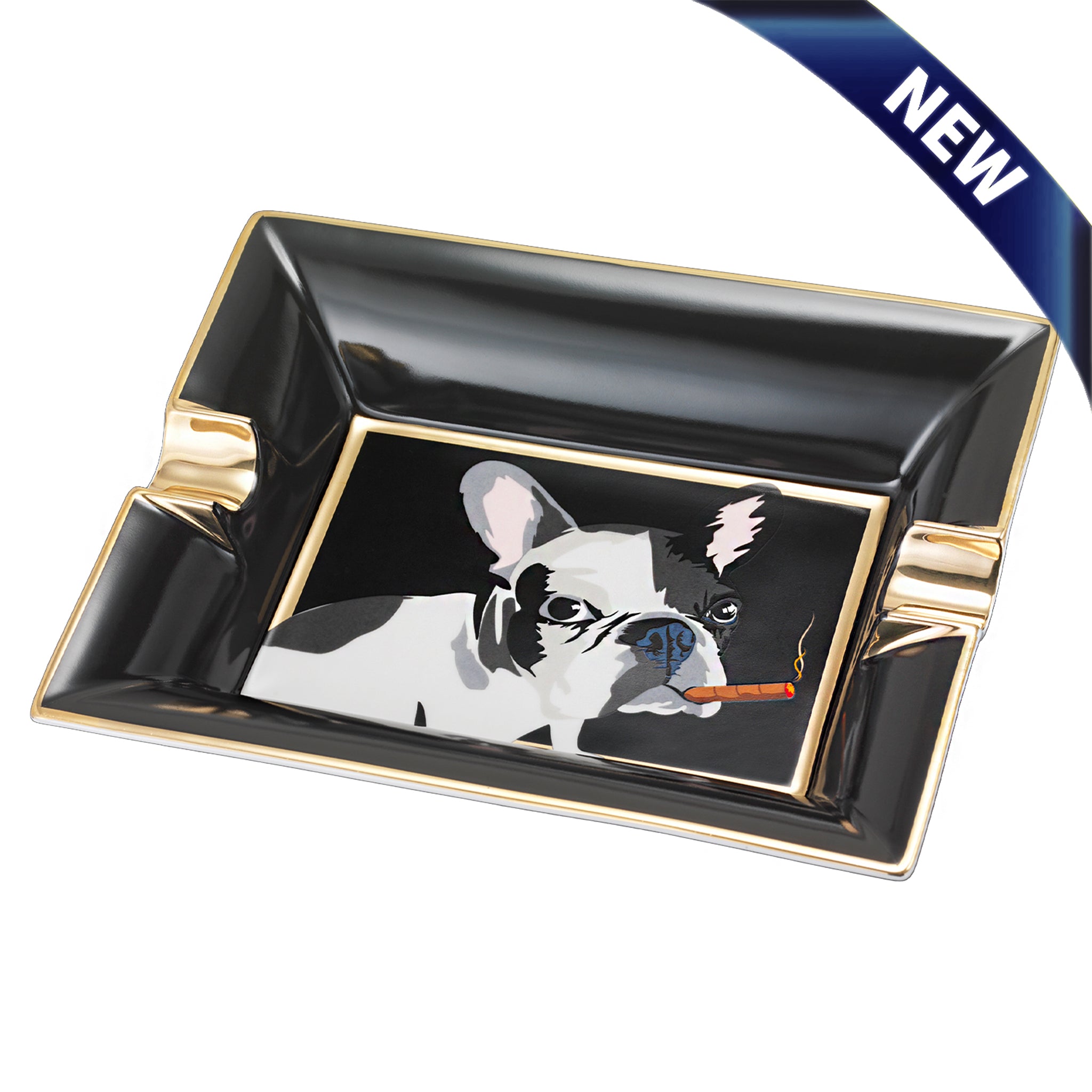 Siglo Year of the Dog Black Large Porcelain Ashtray