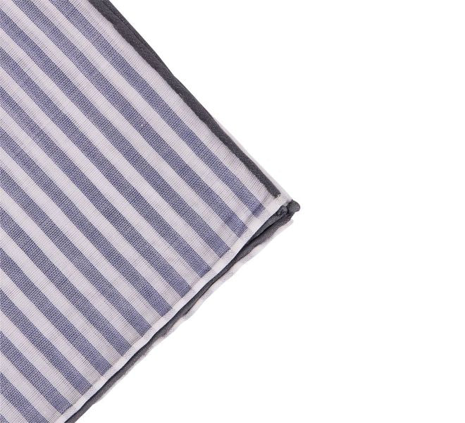 Simonnot Godard Royal Blue & White Striped Cotton Pocket Square