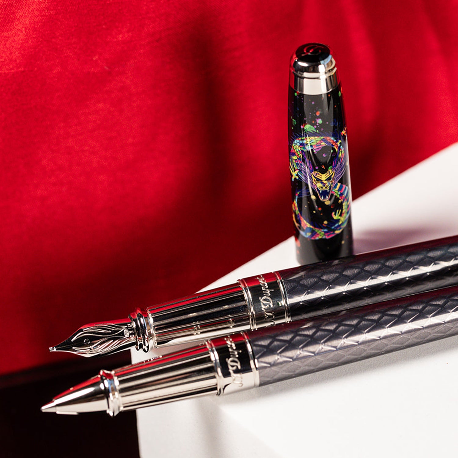 S.T. Dupont Line D Eternity Black Dragon Fountain/Rollerball Pen
