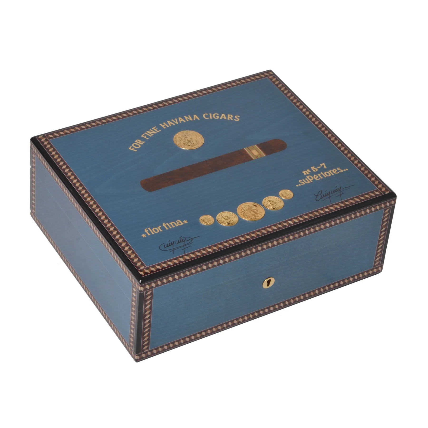 Elie Bleu Blue Sycamore Medals Humidor (75 Cigars)