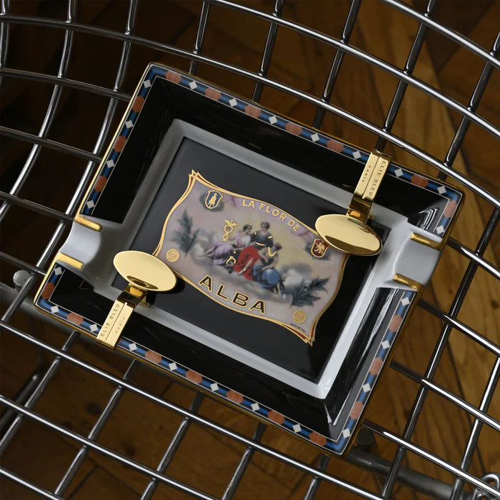 Elie Bleu Black Flor de Alba Porcelain Ashtray