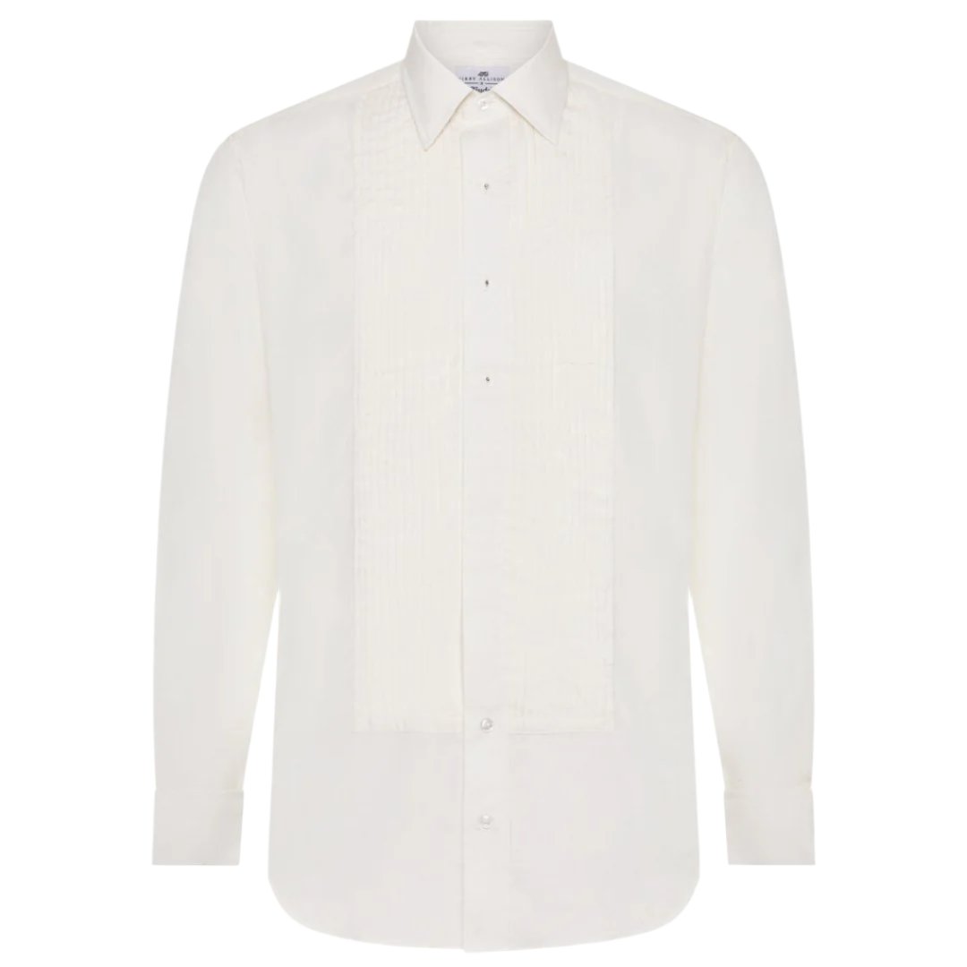 Budd x Kirby Allison Hand Pleated Silk Dress Shirt in Cream 17.0 Budd x Kirby Allison Hand Pleated Silk Dress Shirt in Cream 17.0