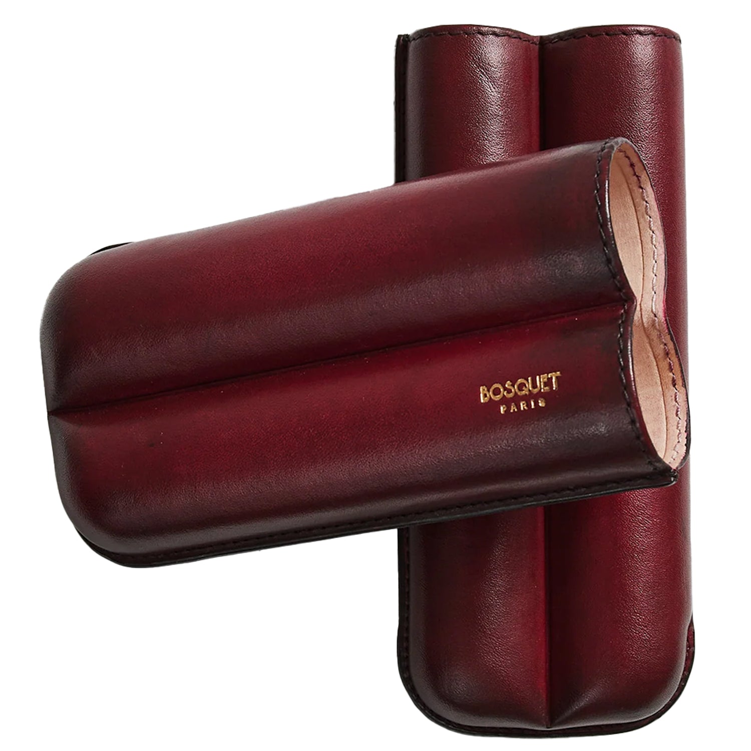 Bosquet Burgundy Patina Smooth Leather Cylindrical Cigar Case (2 Cigars)
