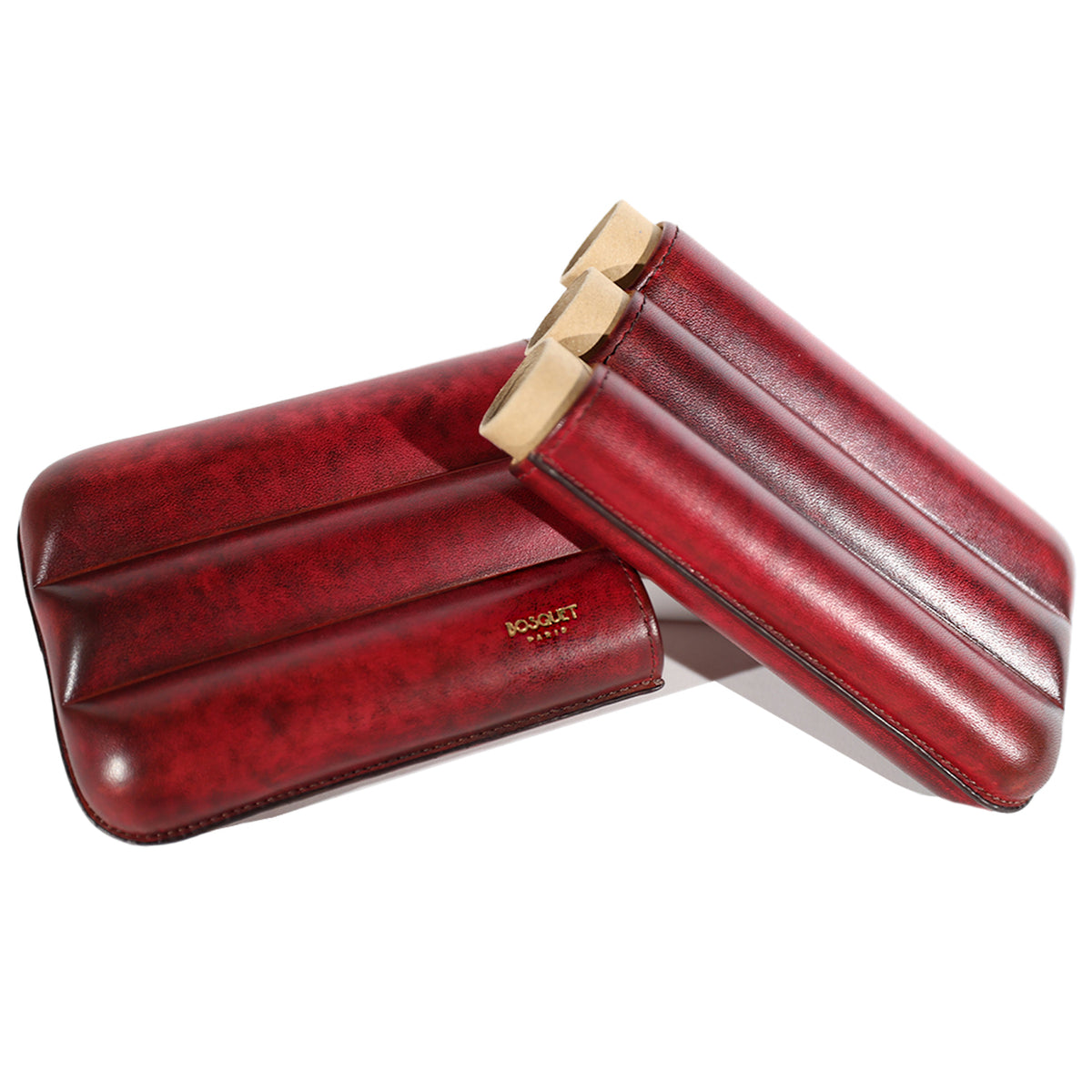 Bosquet Burgundy Patina Smooth Leather Cylindrical Cigar Case (3 Cigars)