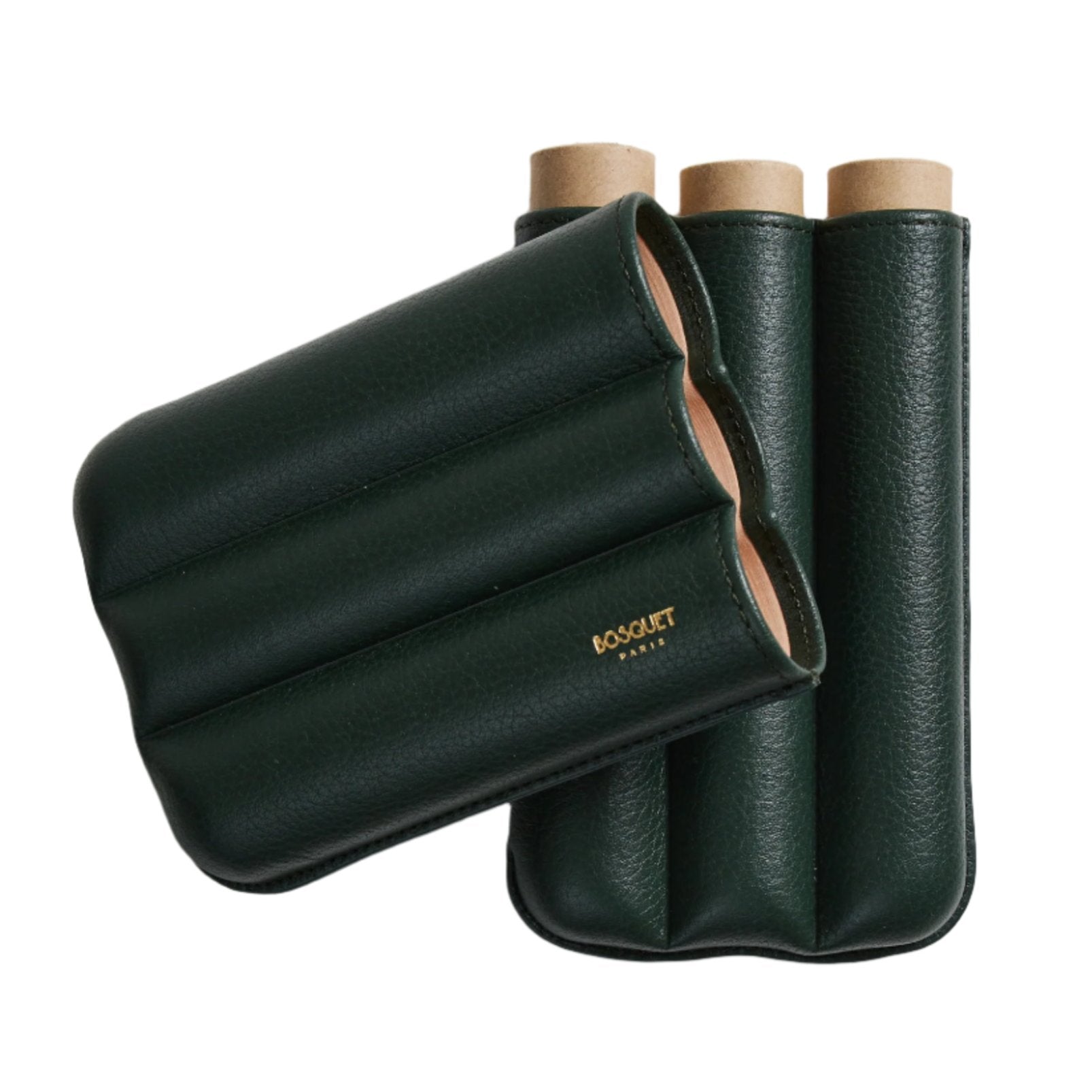 A Bosque Smooth Forest Green Cylindrical Leather Cigar Case with French leathers.