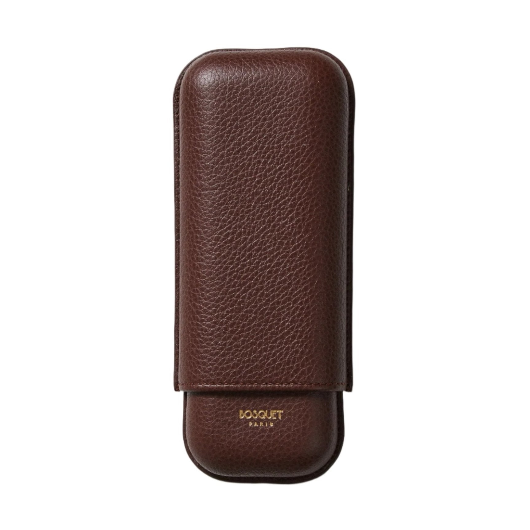 A Bosque Smooth Dark Brown Leather Cigar Case on a white surface.