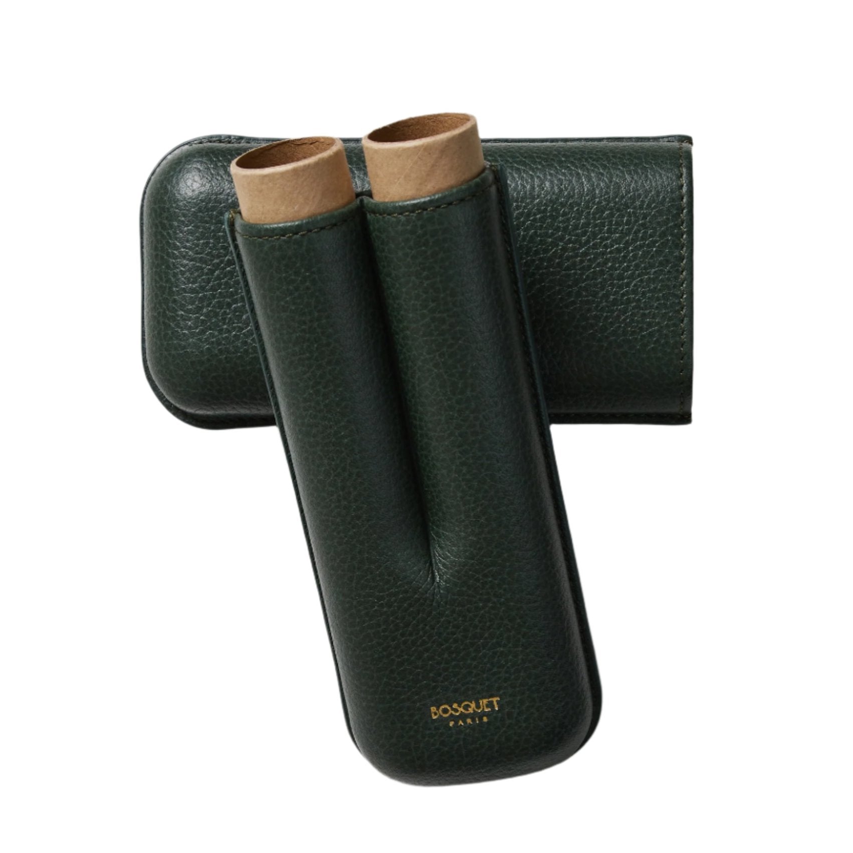 A Bosquet Smooth Forest Green Leather Cigar Case for transporting cigars. (Brand: Bosque)