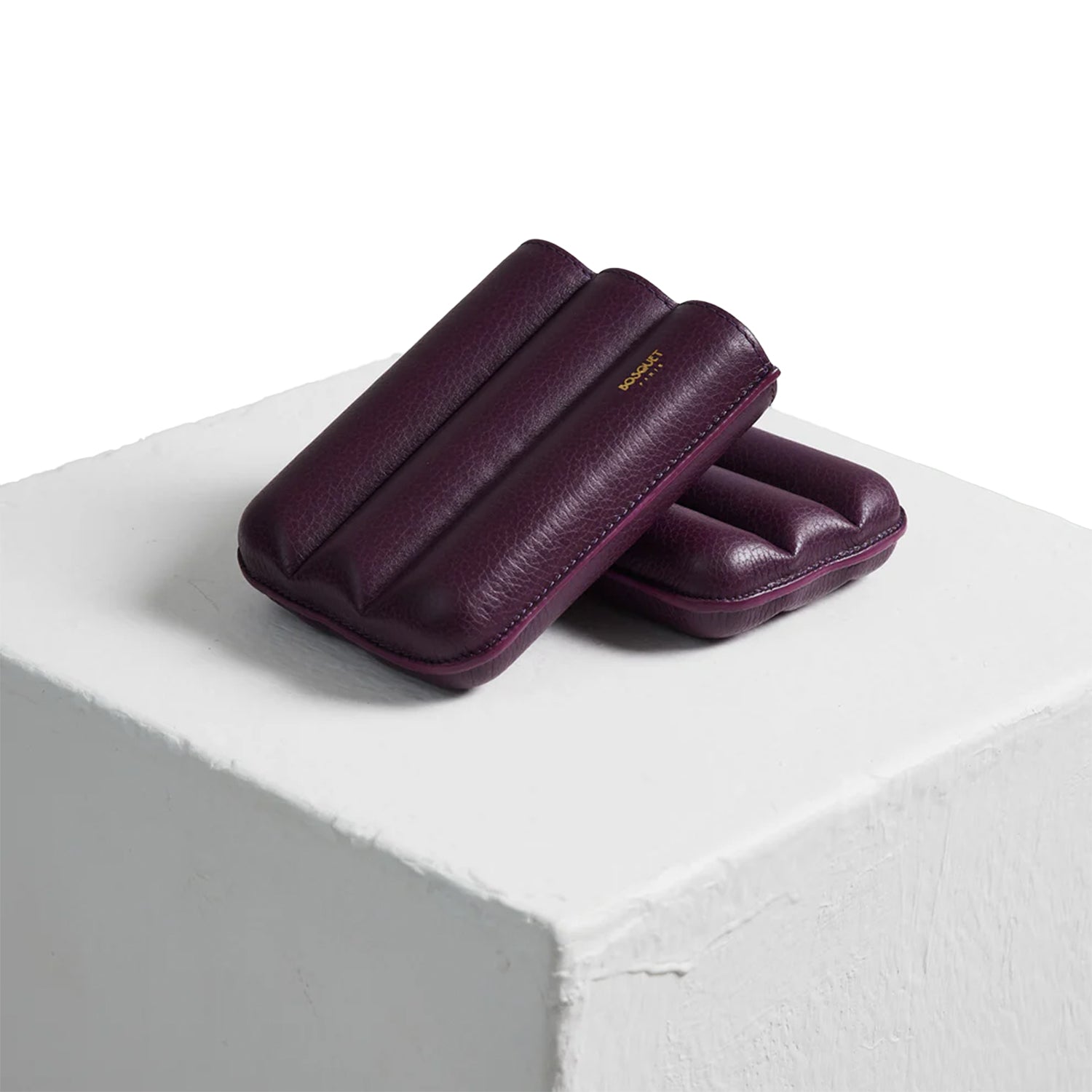 Bosquet Purple Grained Leather Cylindrical Leather Cigar Case (3 cigars)