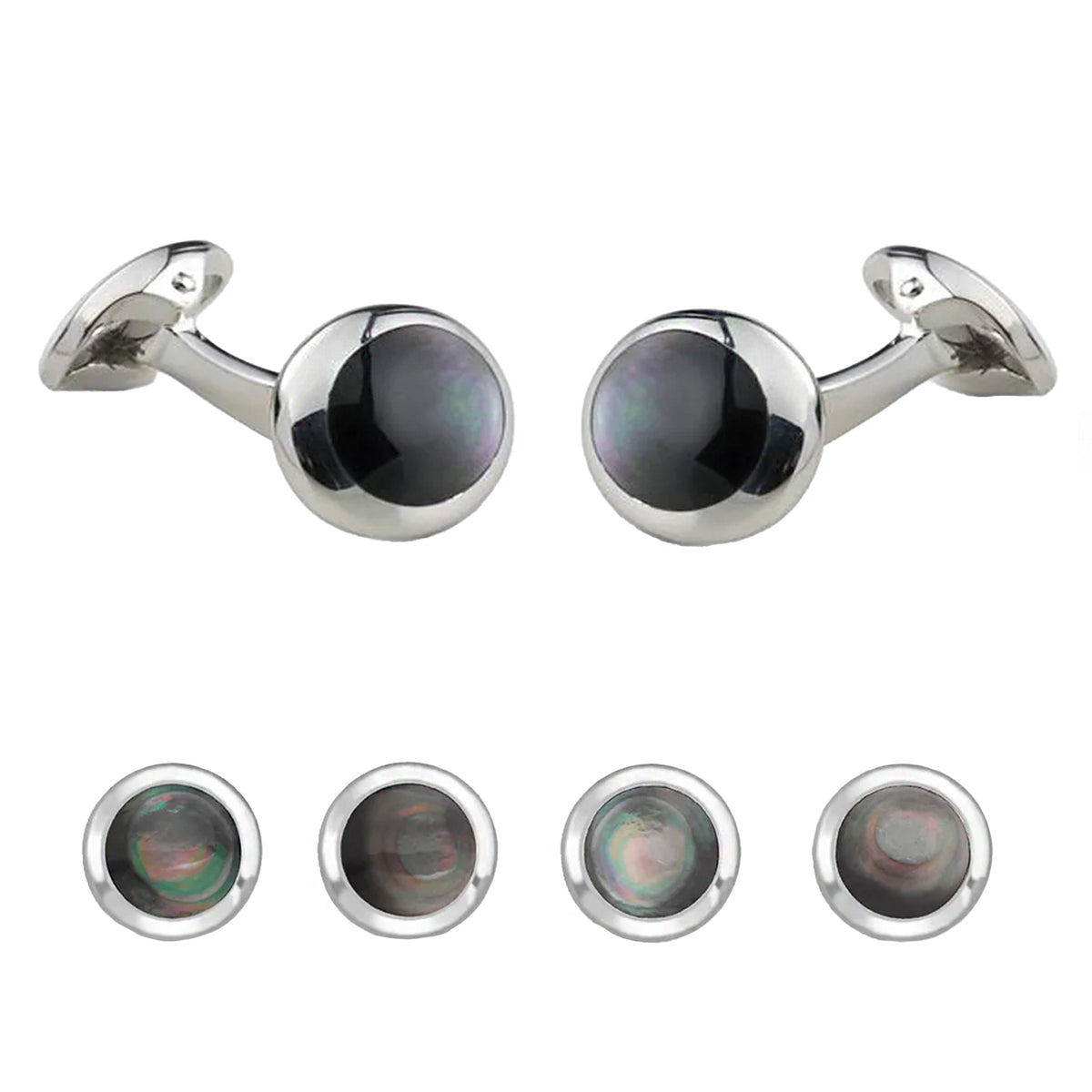 Deakin & Francis Oval Grey Mother-Of-Pearl Sterling Silver Dress Set