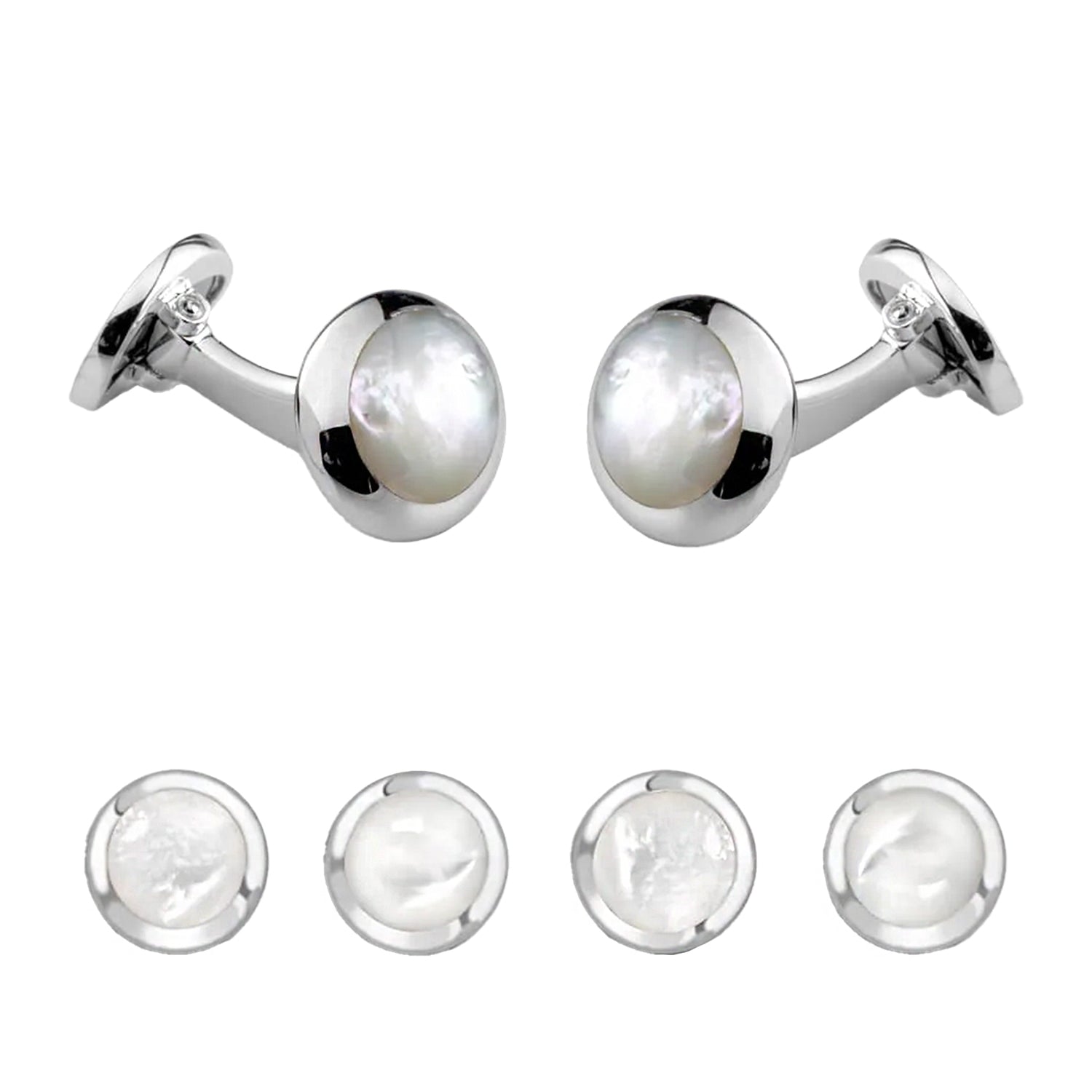 Deakin & Francis Oval White Mother-Of-Pearl Sterling Silver Dress Set