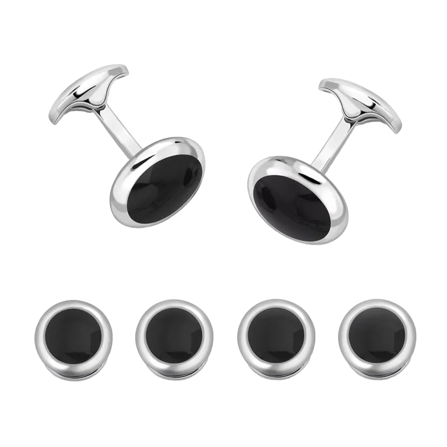 Deakin & Francis Oval Black Onyx Sterling Silver Dress Set