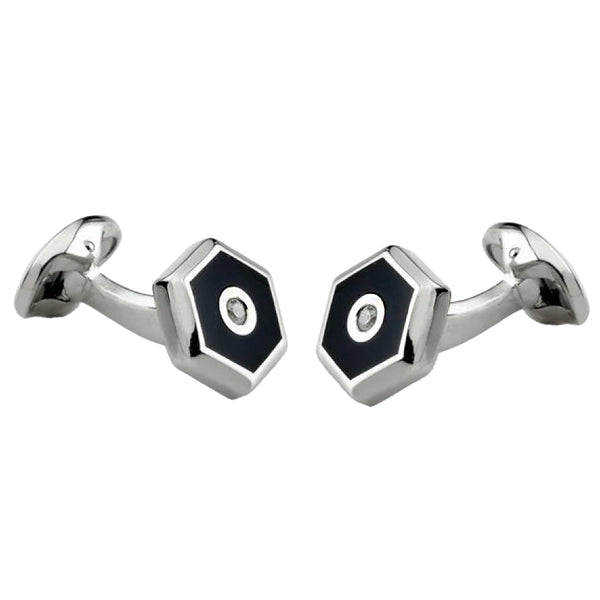 Deakin & Francis Onyx and Diamond Hexagonal Sterling Silver