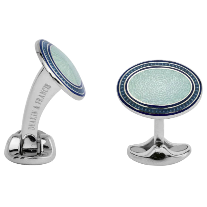 Deakin & Francis Navy Sky Blue & Silver Enamel Sterling Silver Cufflinks