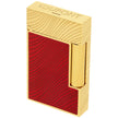 Gold-toned rectangular lighter with red front panel and linear wave pattern design, S.T. Dupont branding on top.