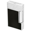 S.T. Dupont Line 2 lighter with white ridged top and sides, black textured front panel, and palladium trim.