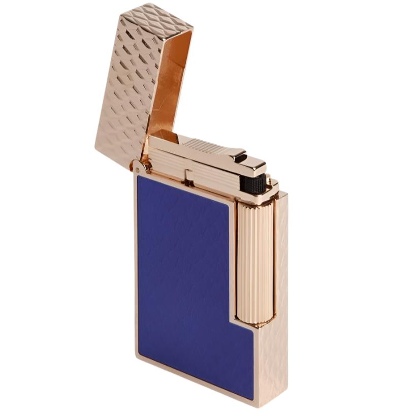 S.T. Dupont Line 2 Blue and Pink Gold Lacquer Dragon Scale Guilloche Lighter