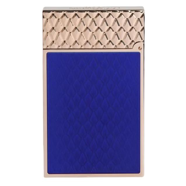 S.T. Dupont Line 2 Blue and Pink Gold Lacquer Dragon Scale Guilloche Lighter