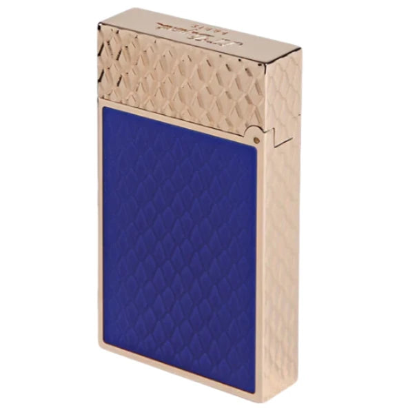 S.T. Dupont Line 2 Blue and Pink Gold Lacquer Dragon Scale Guilloche Lighter