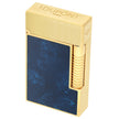 S.T. Dupont lighter with textured gold body, blue lacquered front panel, and ribbed gold trim on side.