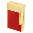 Gold-toned lighter with red lacquer front panel, textured gold top, and side ignition mechanism.