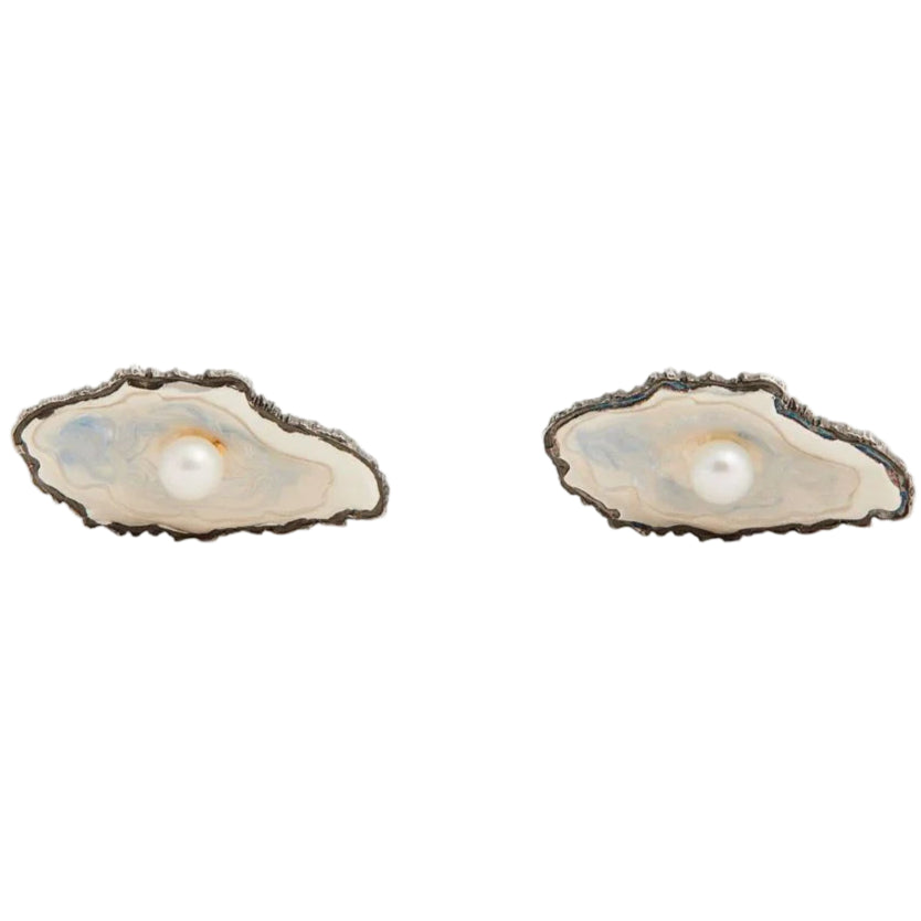 Deakin & Francis Oyster & Pearl Oxidised Sterling Silver Cufflinks
