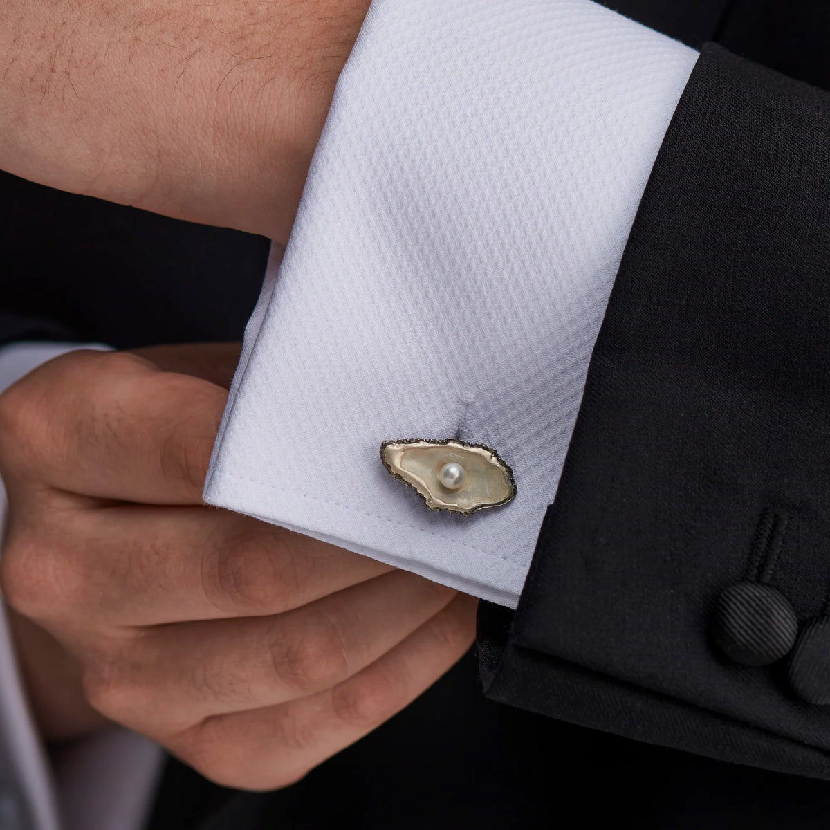 Deakin & Francis Oyster & Pearl Oxidised Sterling Silver Cufflinks