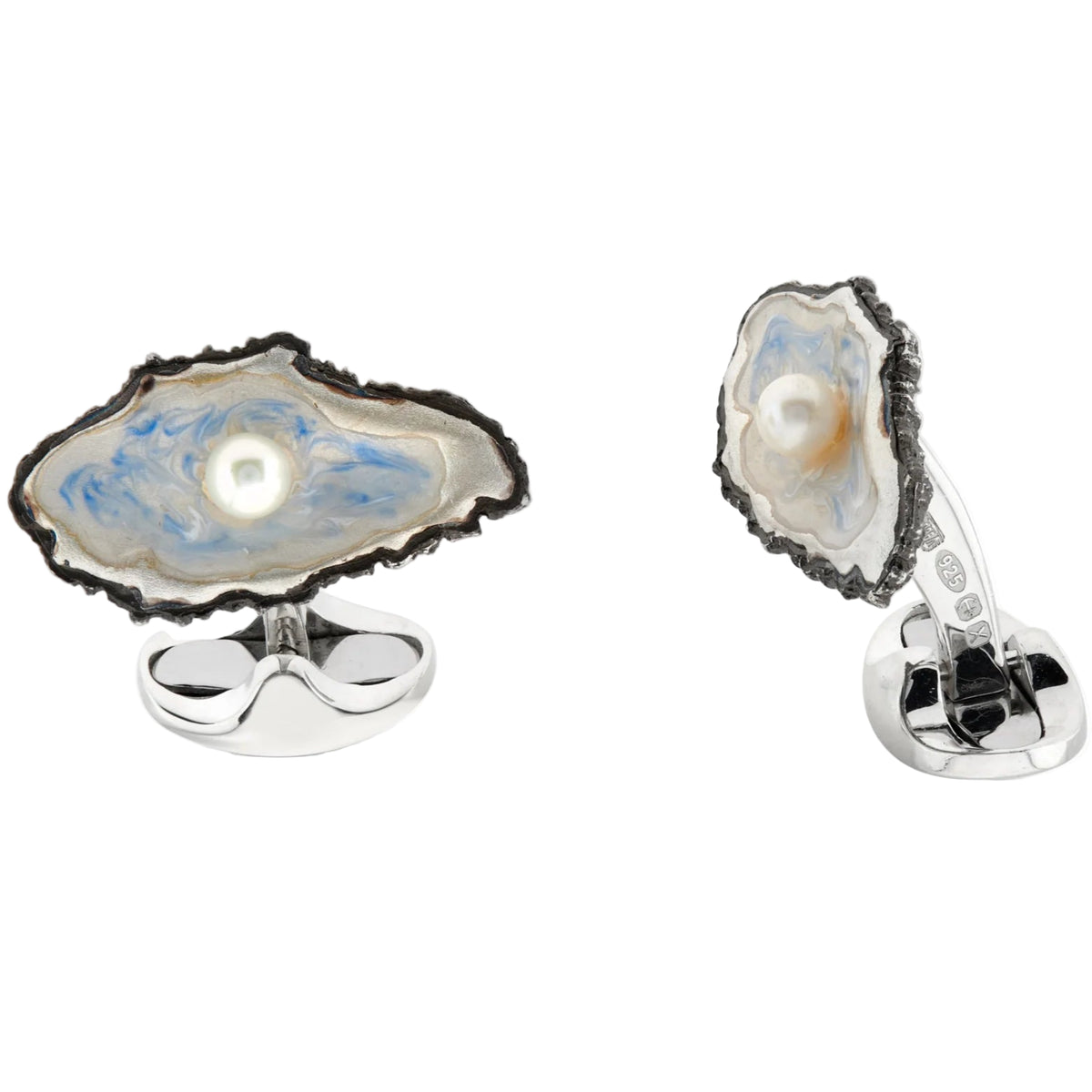 Deakin & Francis Oyster & Pearl Oxidised Sterling Silver Cufflinks