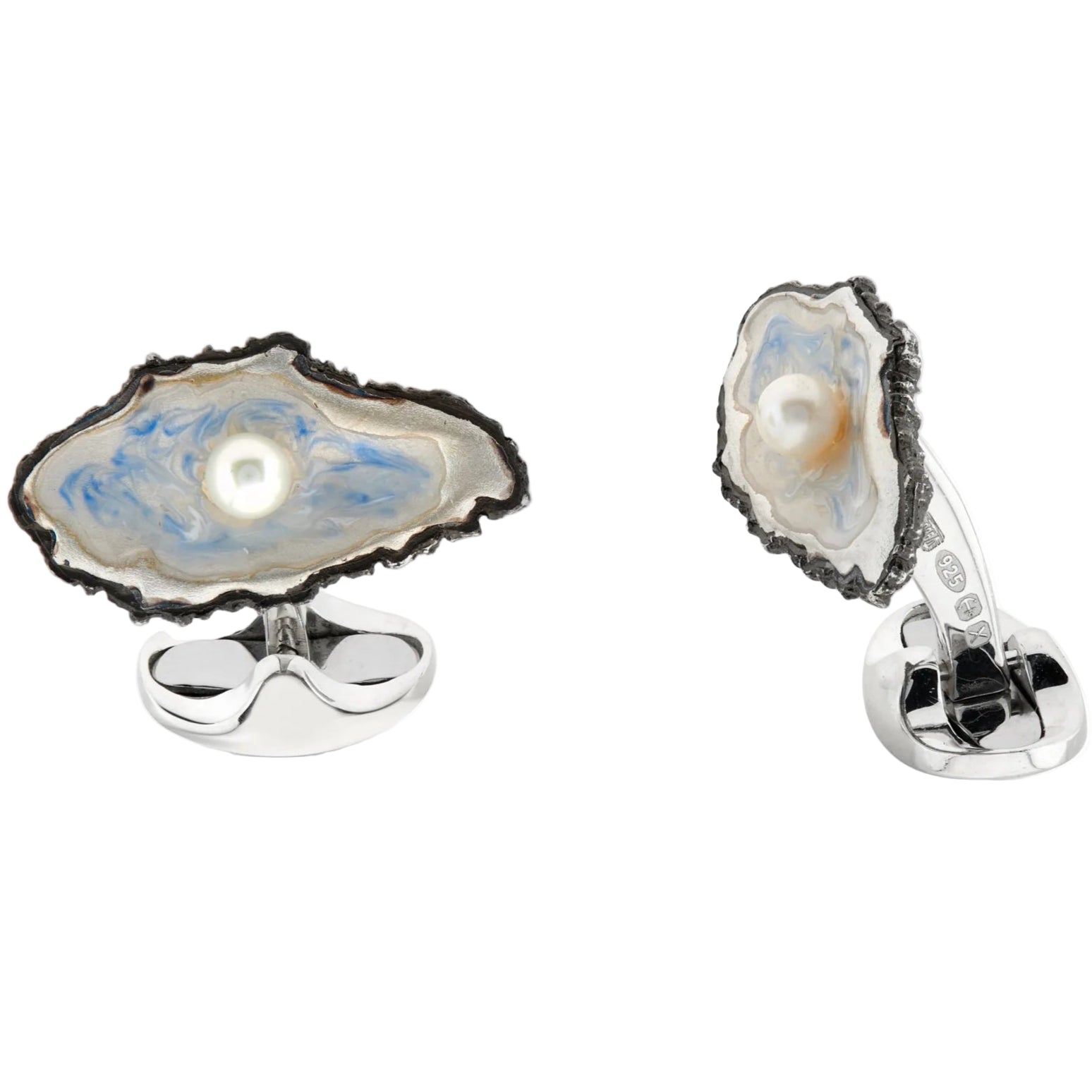 Deakin & Francis Oyster & Pearl Oxidised Sterling Silver Cufflinks