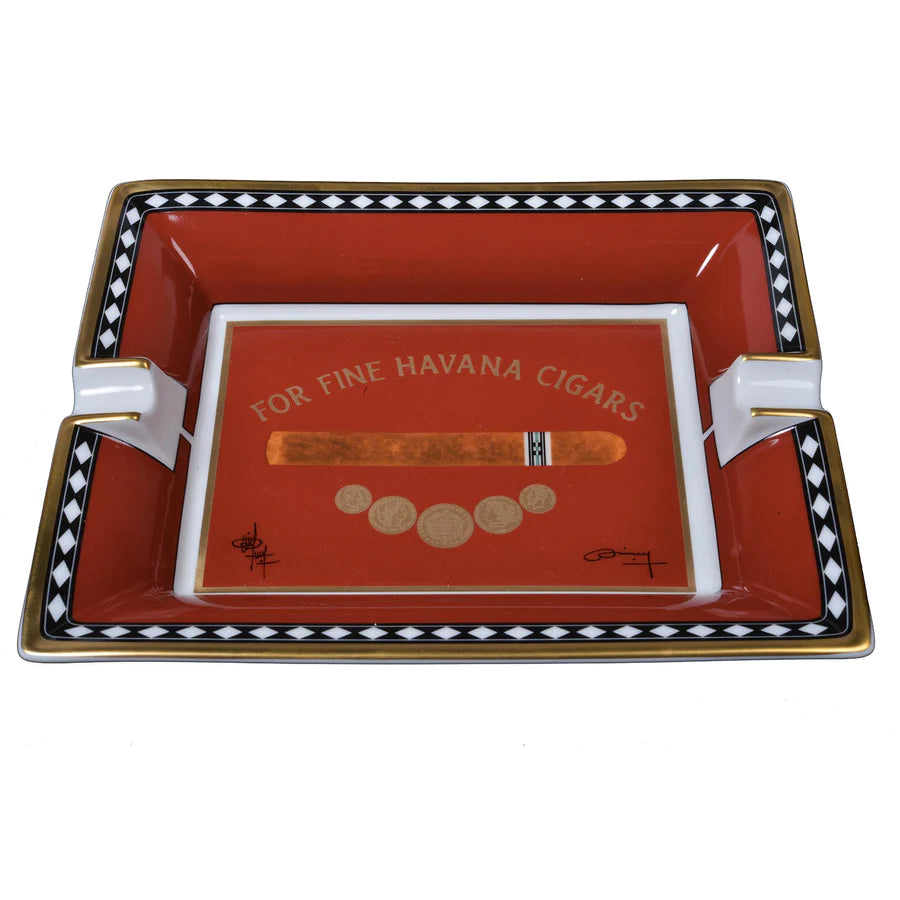 Elie Bleu Red Porcelain "Medals" Ash Tray for the fine havana cigars.