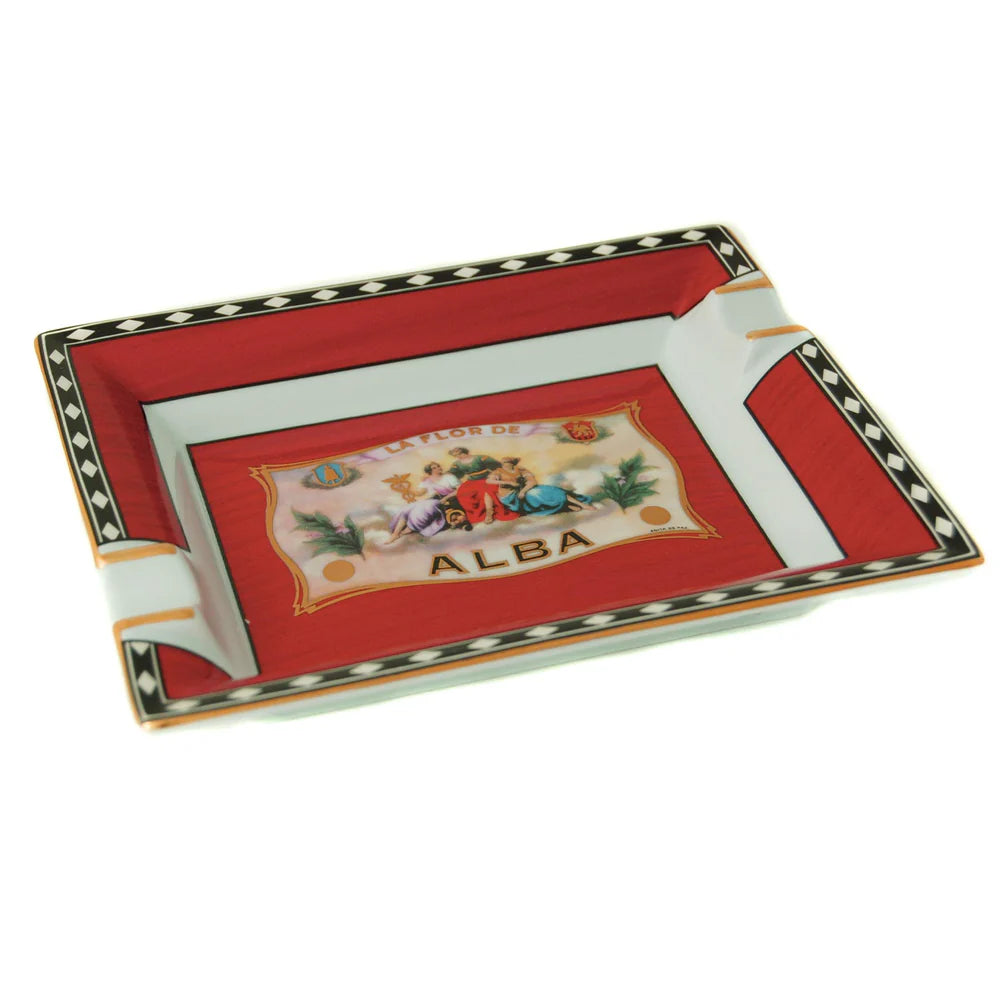Elie Bleu Red Flor de Alba Porcelain Ashtray
