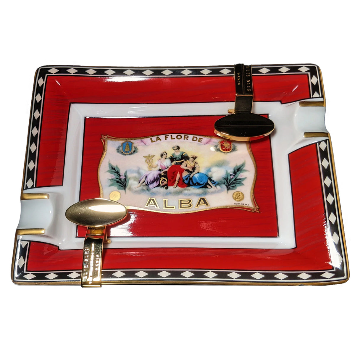 Elie Bleu Red Flor de Alba Porcelain Ashtray