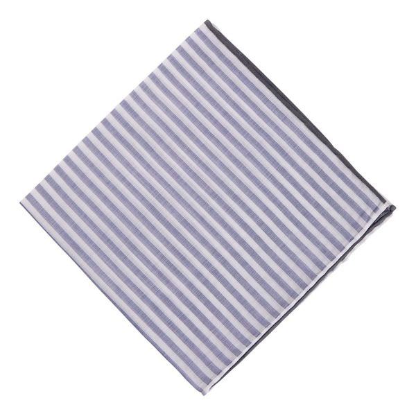 Simonnot Godard Royal Blue & White Striped Cotton Pocket Square