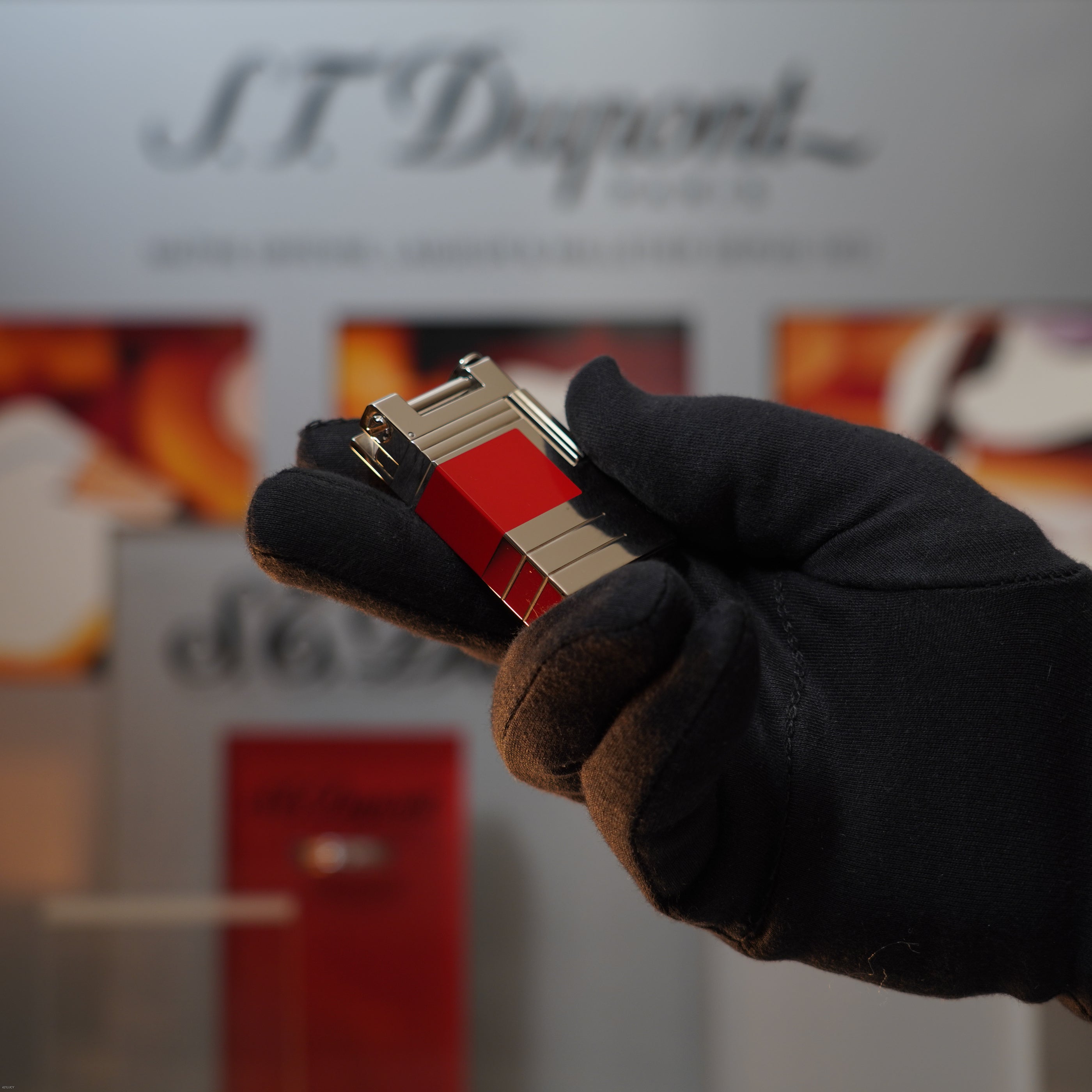 Vintage 2000 S.T. Dupont Ligne 1 Limited Edition “Abstraction Urban” Platinum Red Lacquer Lighter