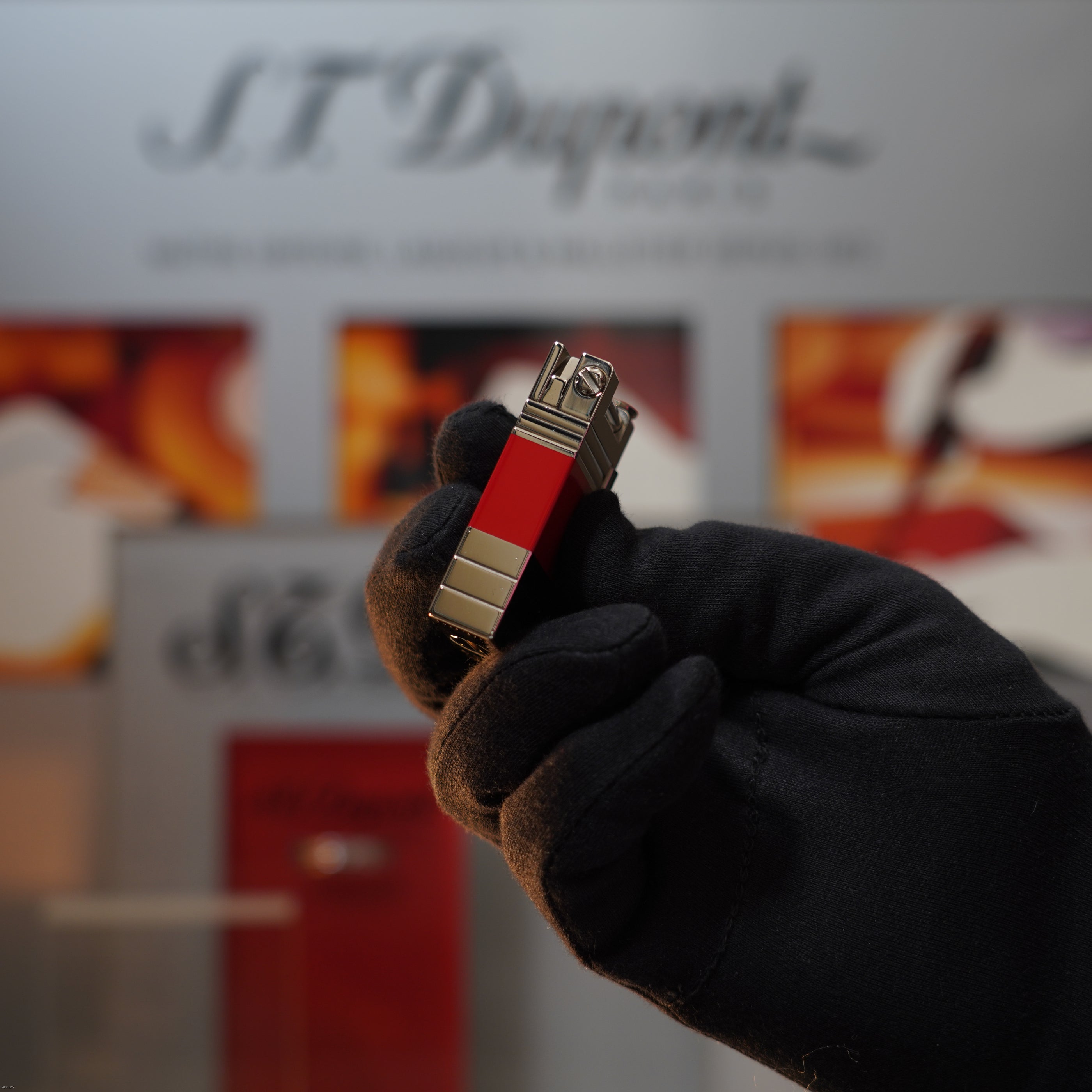 Vintage 2000 S.T. Dupont Ligne 1 Limited Edition “Abstraction Urban” Platinum Red Lacquer Lighter