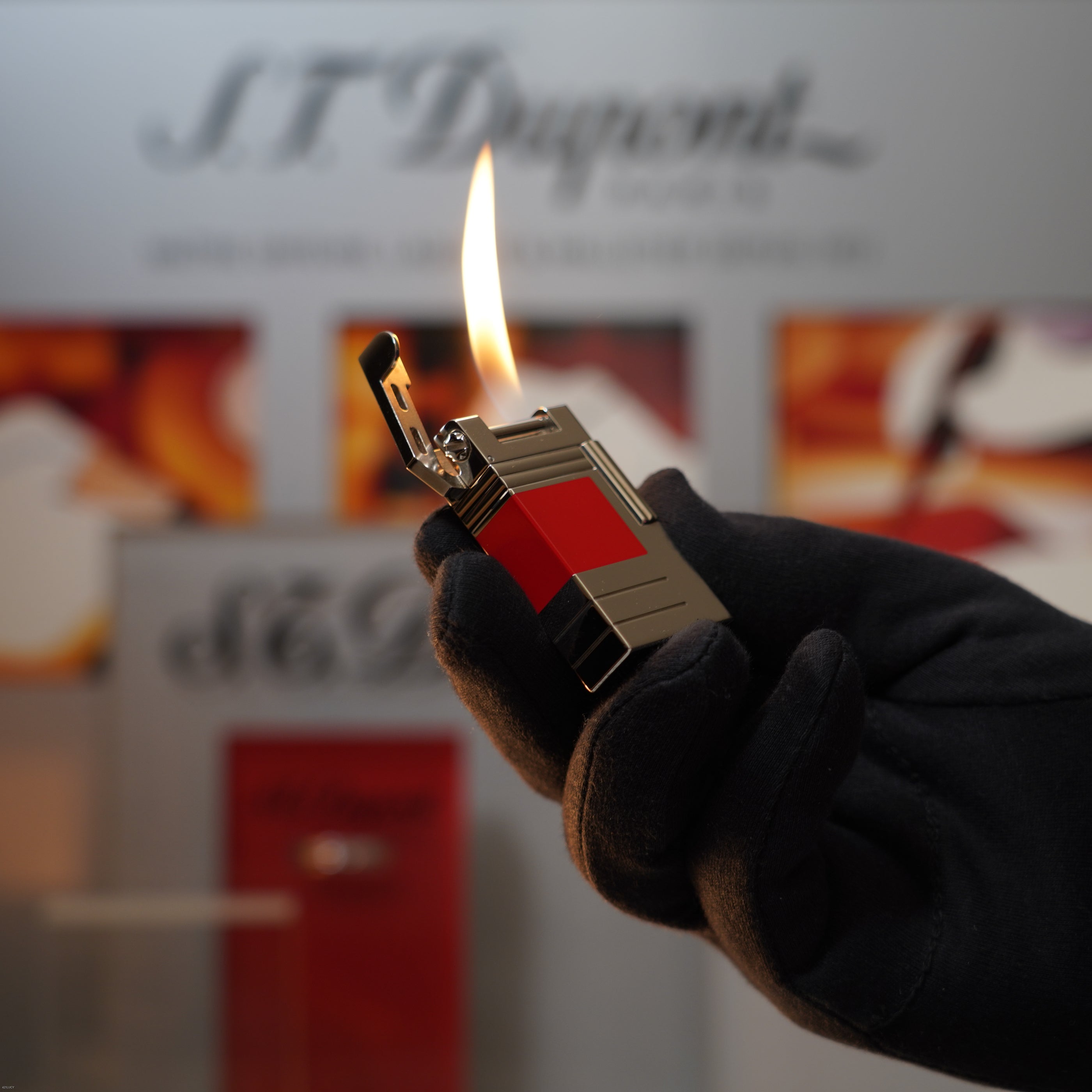 Vintage 2000 S.T. Dupont Ligne 1 Limited Edition “Abstraction Urban” Platinum Red Lacquer Lighter