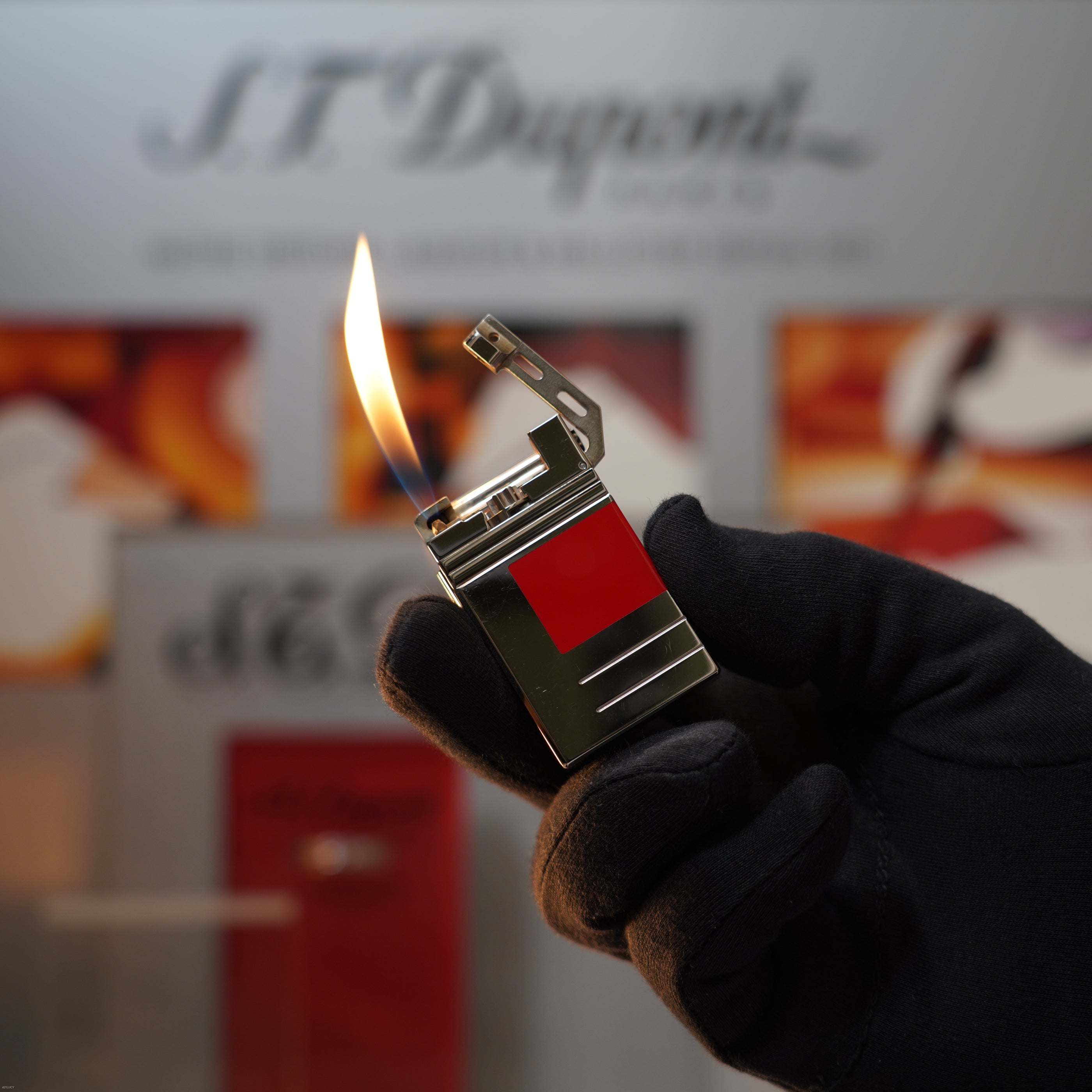 Vintage 2000 S.T. Dupont Ligne 1 Limited Edition “Abstraction Urban” Platinum Red Lacquer Lighter