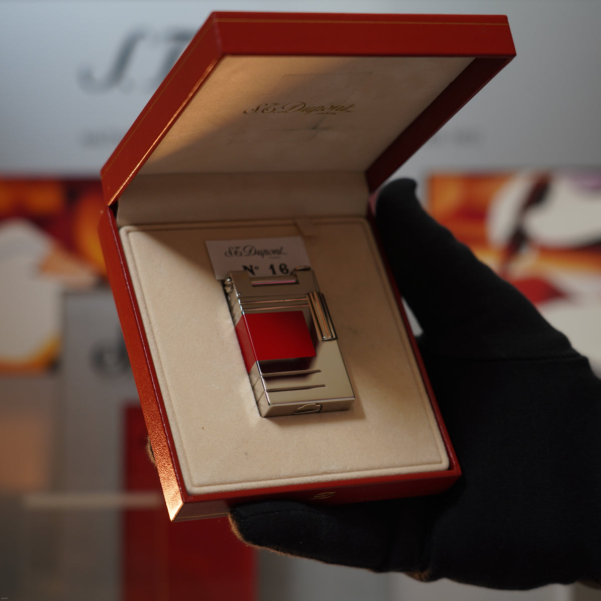 Vintage 2000 S.T. Dupont Ligne 1 Limited Edition “Abstraction Urban” Platinum Red Lacquer Lighter