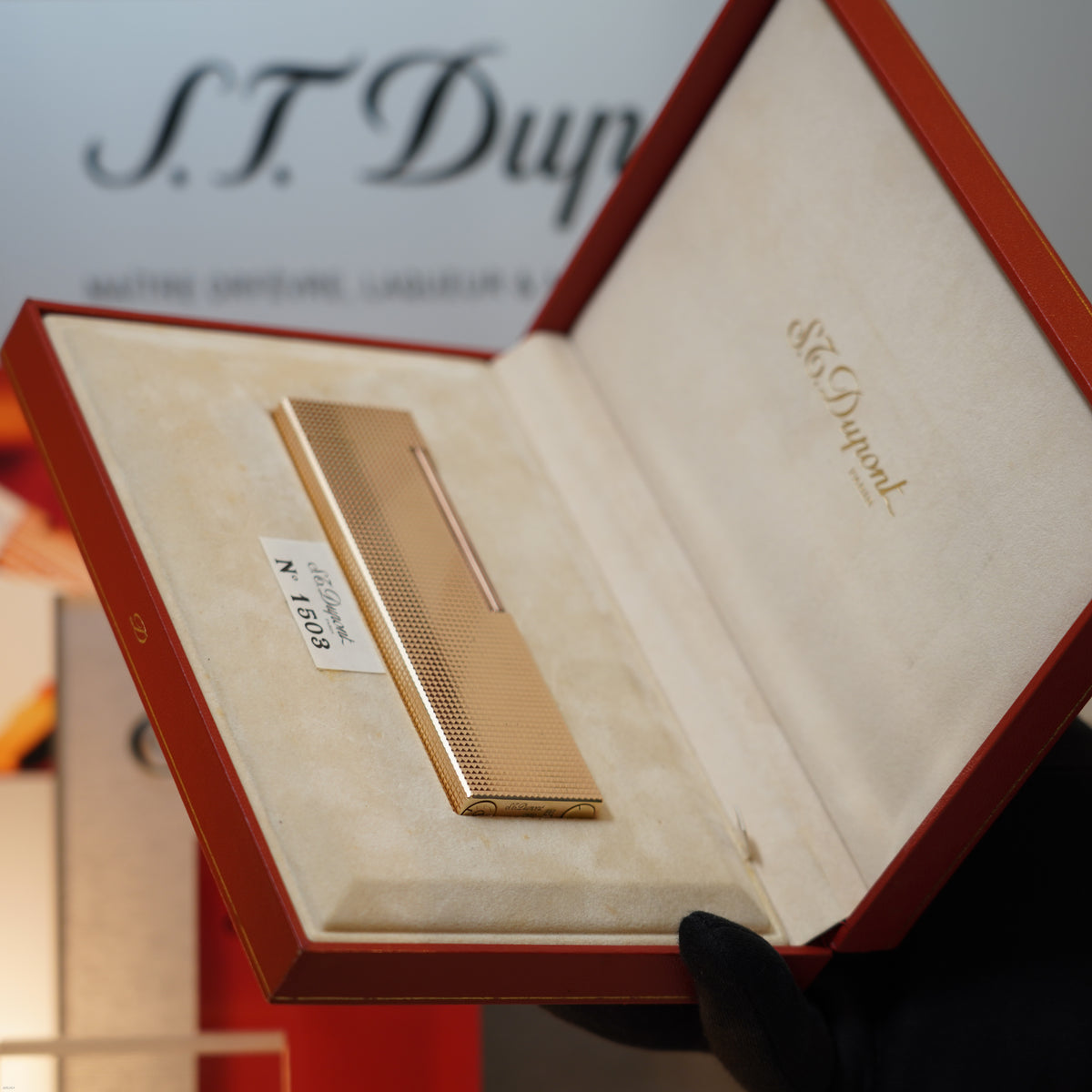 Vintage November 1978 S.T. Dupont Rare Large Table Lighter Heavy 24k Gold Diamond Pattern Ligne 2 Clink Sound