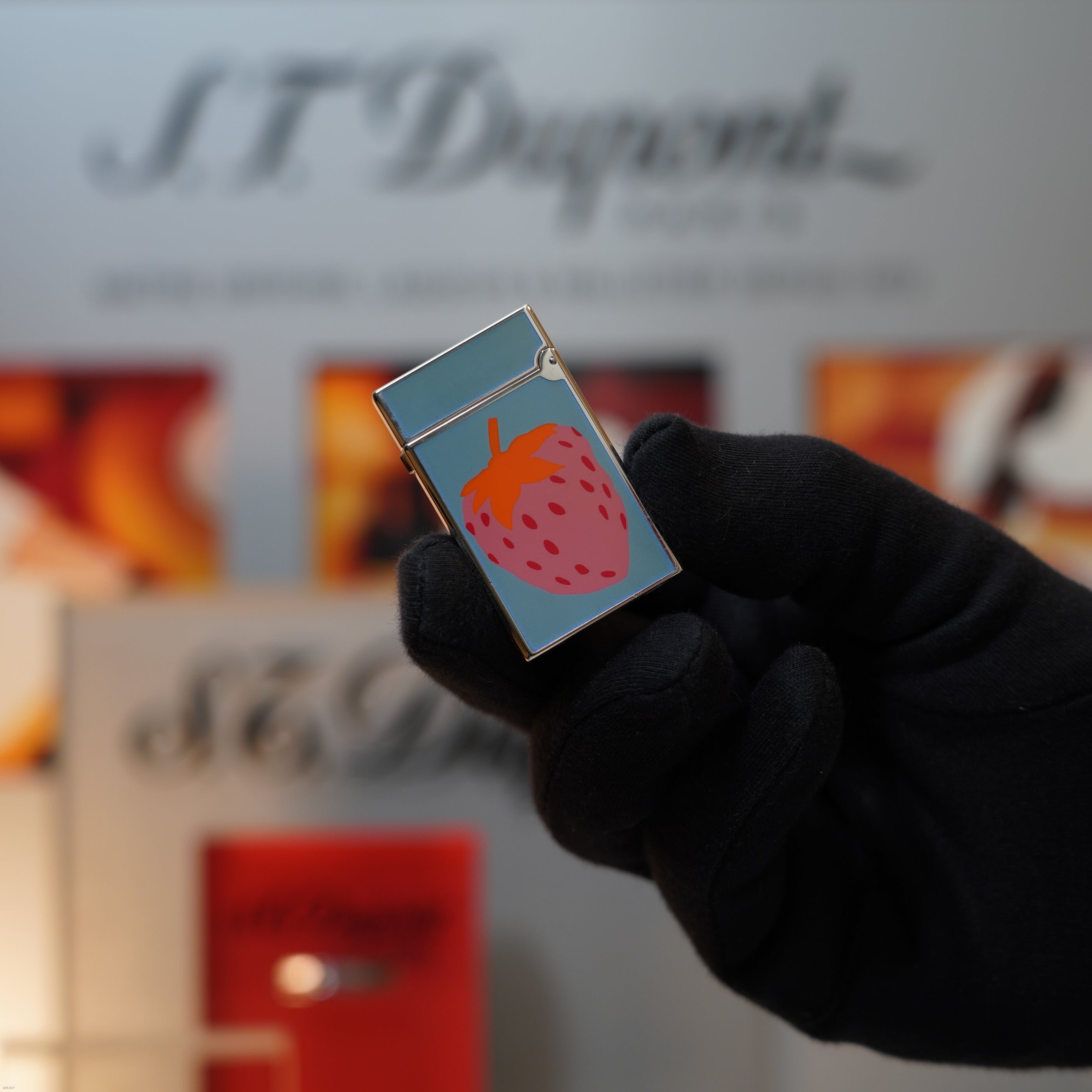 Vintage March 1996 S.T. Dupont “Fantasia” Limited Edition Heavy Platinum Pop Art Rare Strawberry Natural Lacquer Lighter