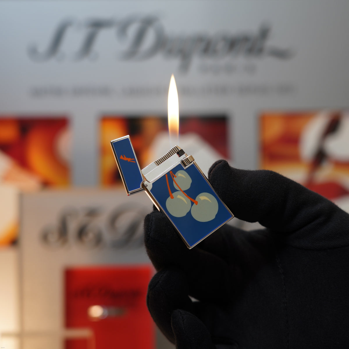 Vintage March 1996 S.T. Dupont “Fantasia” Limited Edition Heavy Platinum Pop Art Rare Cherry Blue Natural Lacquer Lighter