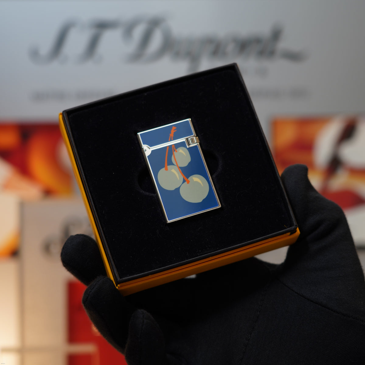 Vintage March 1996 S.T. Dupont “Fantasia” Limited Edition Heavy Platinum Pop Art Rare Cherry Blue Natural Lacquer Lighter