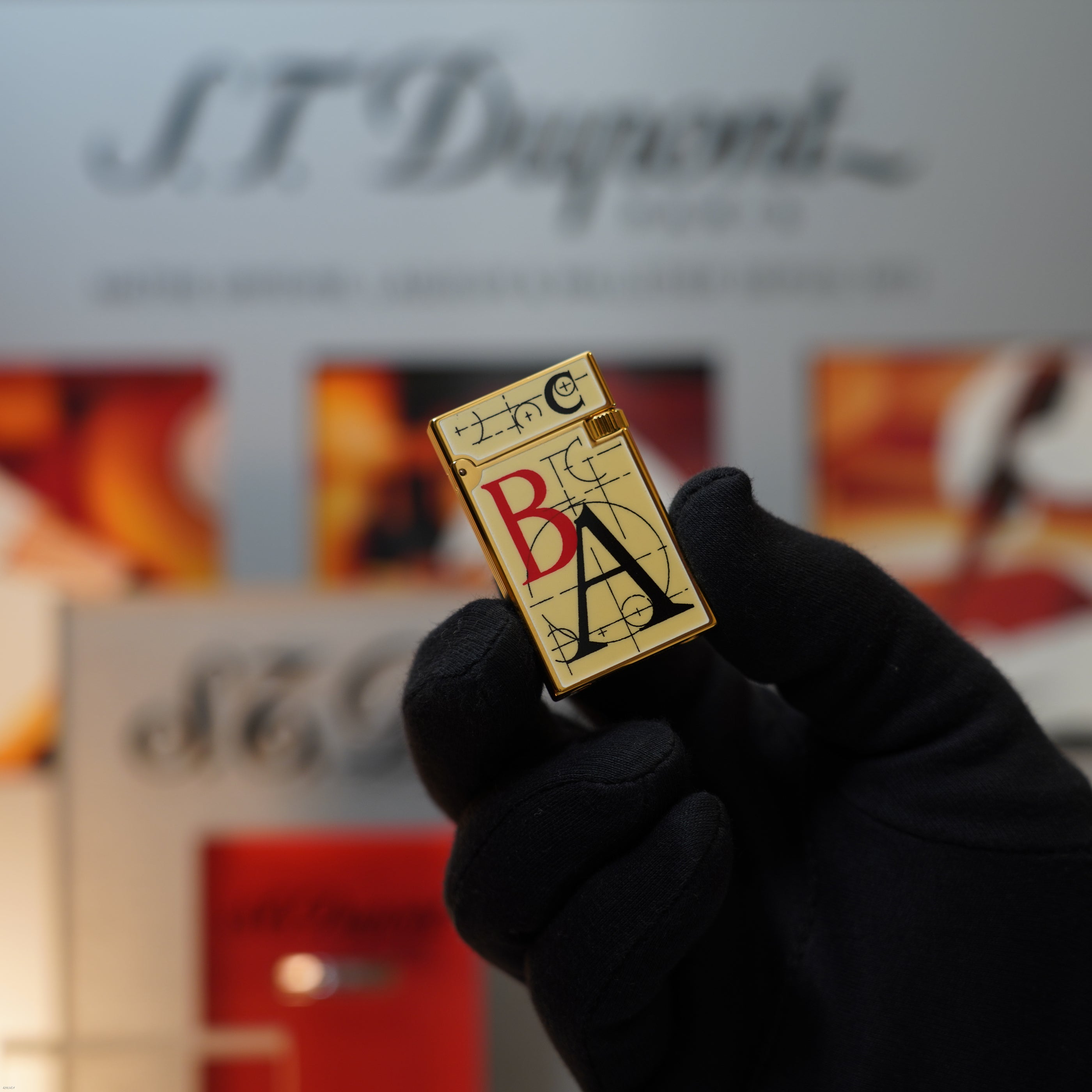Vintage March 1996 S.T. Dupont “Fantasia” Limited Edition Heavy 24k Gold Bauhaus Geometry Architectural Letterform Natural Lacquer Lighter