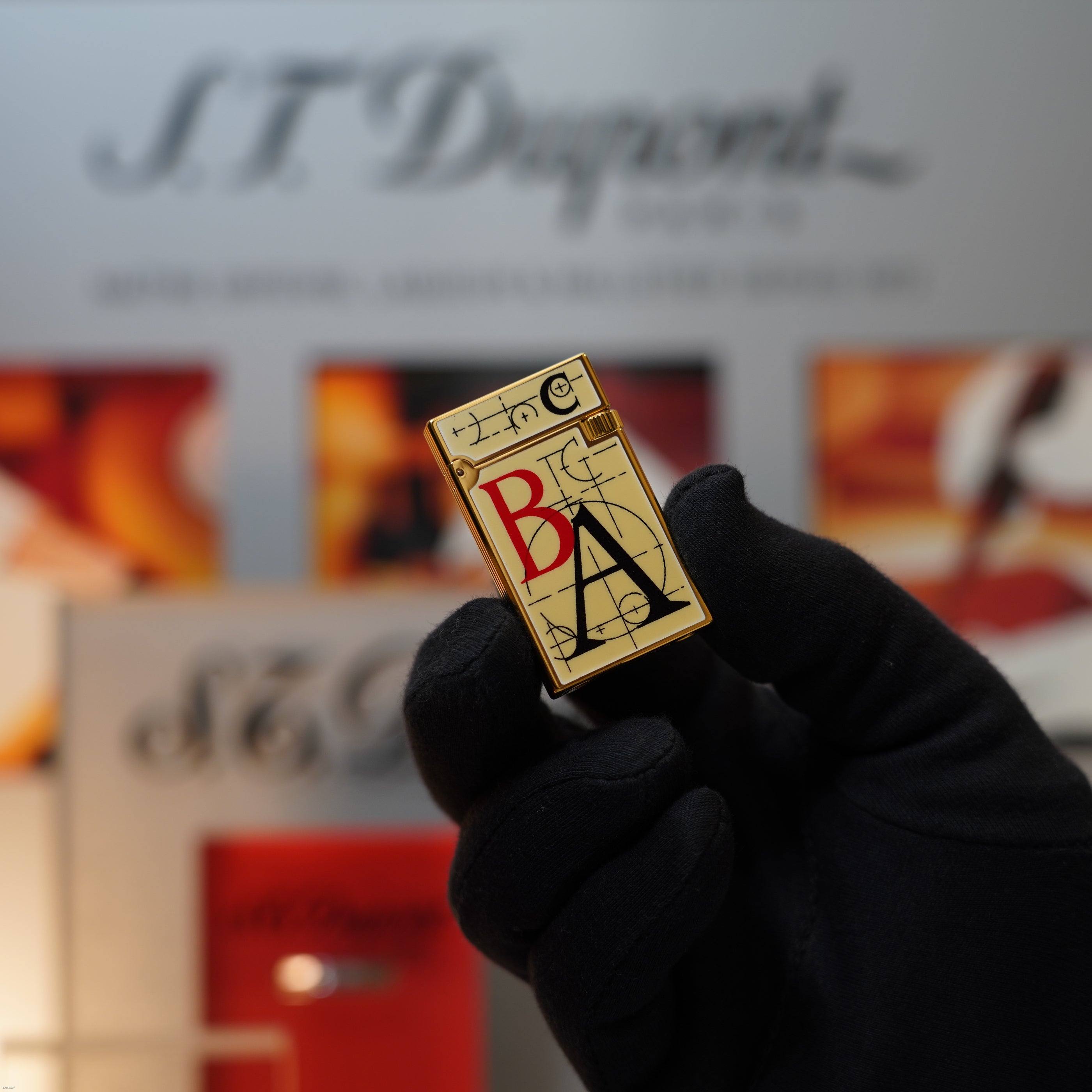 Vintage March 1996 S.T. Dupont “Fantasia” Limited Edition Heavy 24k Gold Bauhaus Geometry Architectural Letterform Natural Lacquer Lighter