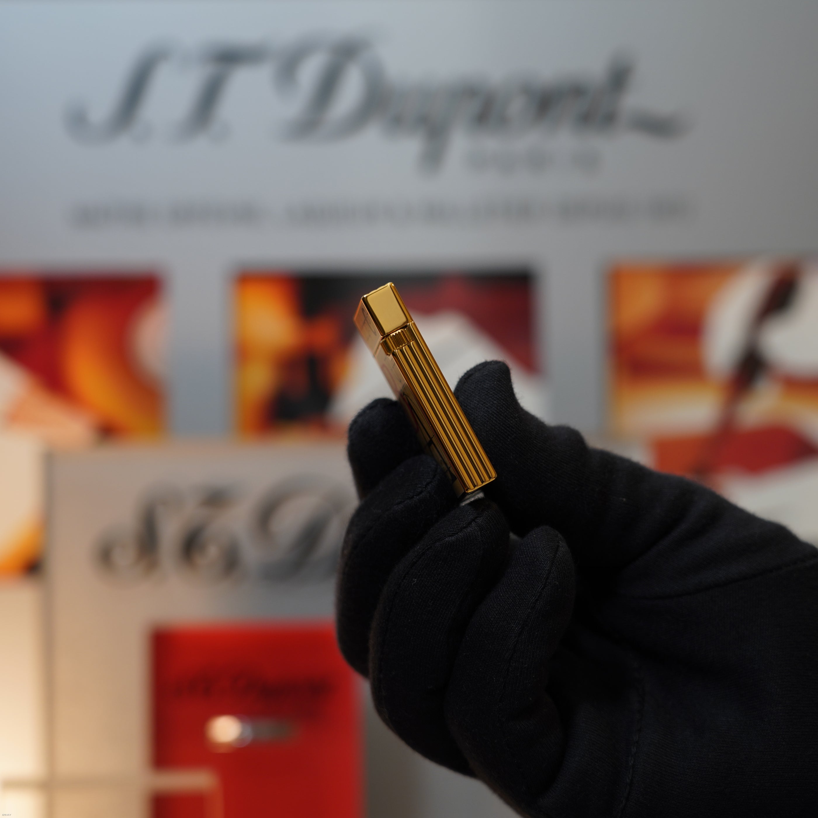 Vintage March 1996 S.T. Dupont “Fantasia” Limited Edition Heavy 24k Gold Bauhaus Geometry Architectural Letterform Natural Lacquer Lighter