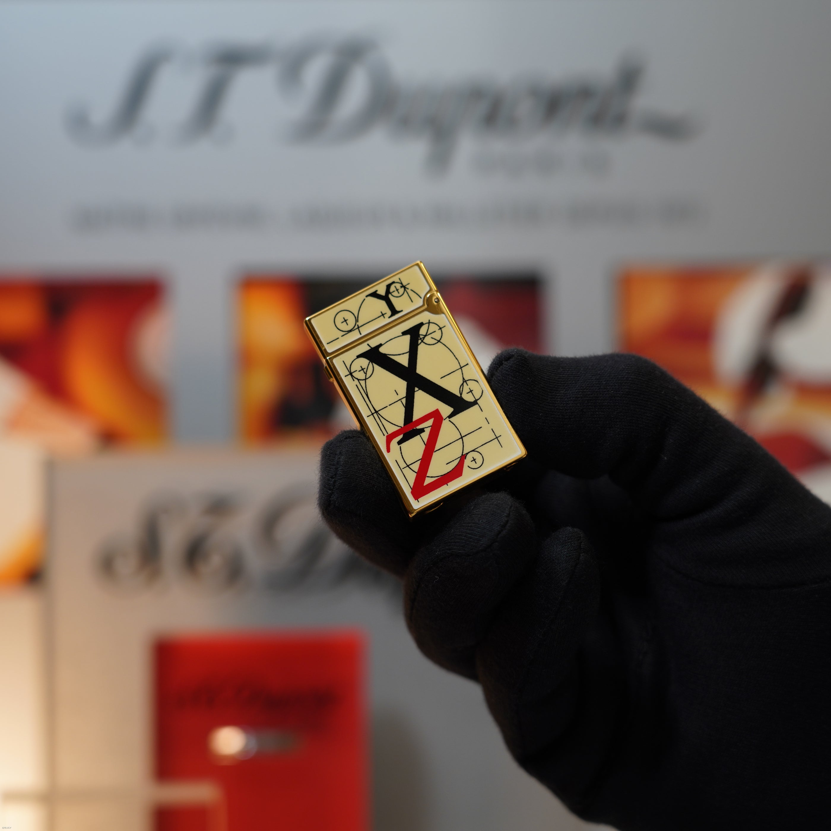 Vintage March 1996 S.T. Dupont “Fantasia” Limited Edition Heavy 24k Gold Bauhaus Geometry Architectural Letterform Natural Lacquer Lighter